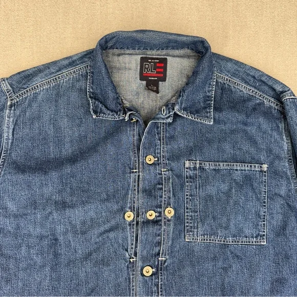 Y2K Polo Jeans Co Ralph Lauren Shacket Jacket Mens L Shirt Denim Pockets Chore - Picture 7 of 15